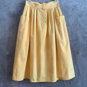 Vintage ROUIE Midi Skirt Butter Yellow Size 10 Pockets 80s Cottagecore Dopamine
